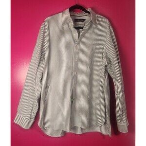 RALPH LAUREN Mens XXL Gray White Pinstripe Button Down 100% Cotton Shirt